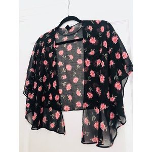 Sheer floral black kimono/cover up
